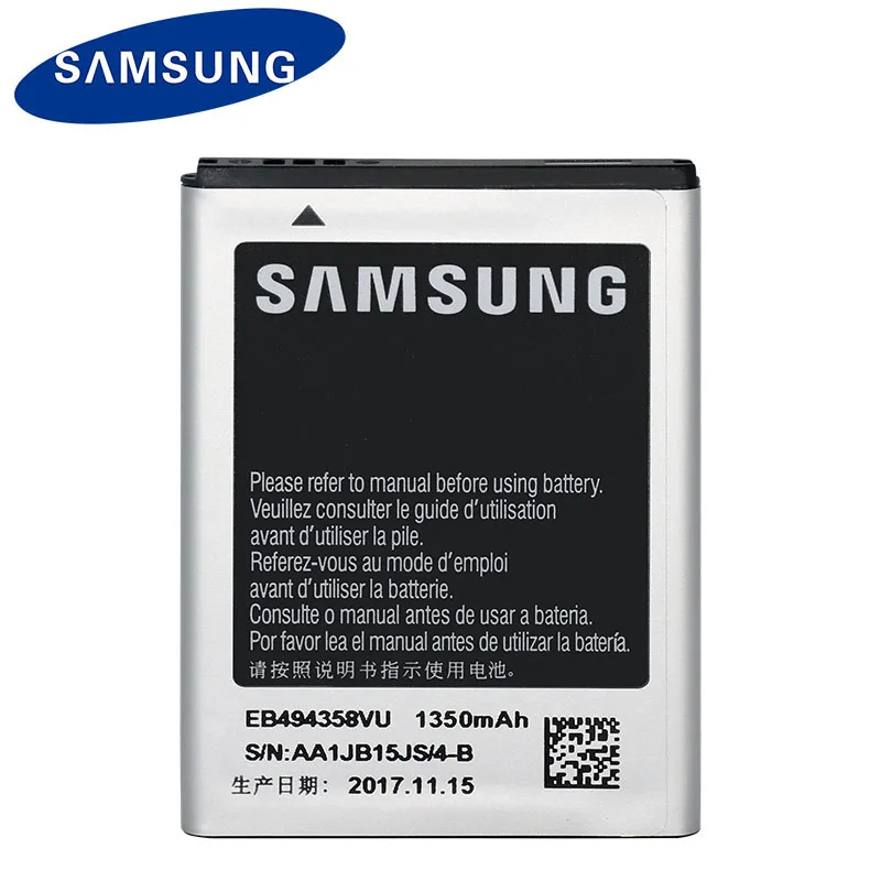 Оригинальный аккумулятор samsung для Galaxy Ace S5830 S5660 S5670 S7500 S6102 S6500 S6802 S6010 5839i B7510 EB494358VU 1350