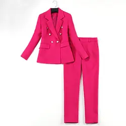 Женские костюмы из двух частей новые женские модные розовые тонкие двубортные деловые повседневные профессиональные костюмы пиджак