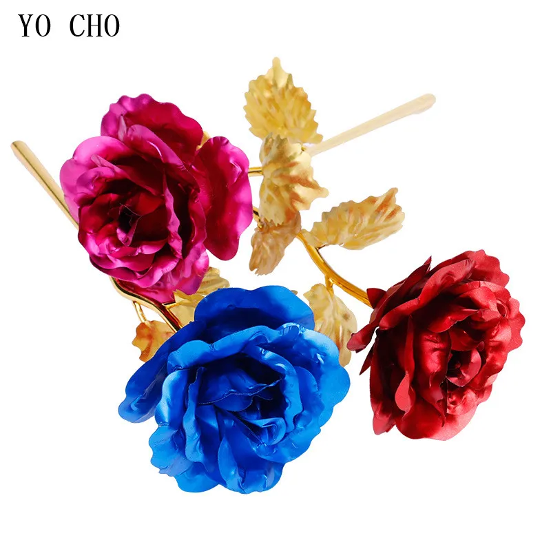 Artificial plants artificial flowers artificial rose petals artificial rose artificial flower bouquet artificial flower 24K gold plated golden rose flowers Valentine Day gift box holiday present wedding party decor