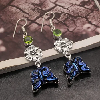 

Natural Trendy Dichroic Glass Peridot 925 Sterling Silver Charming Dangle Women Earrings AK39