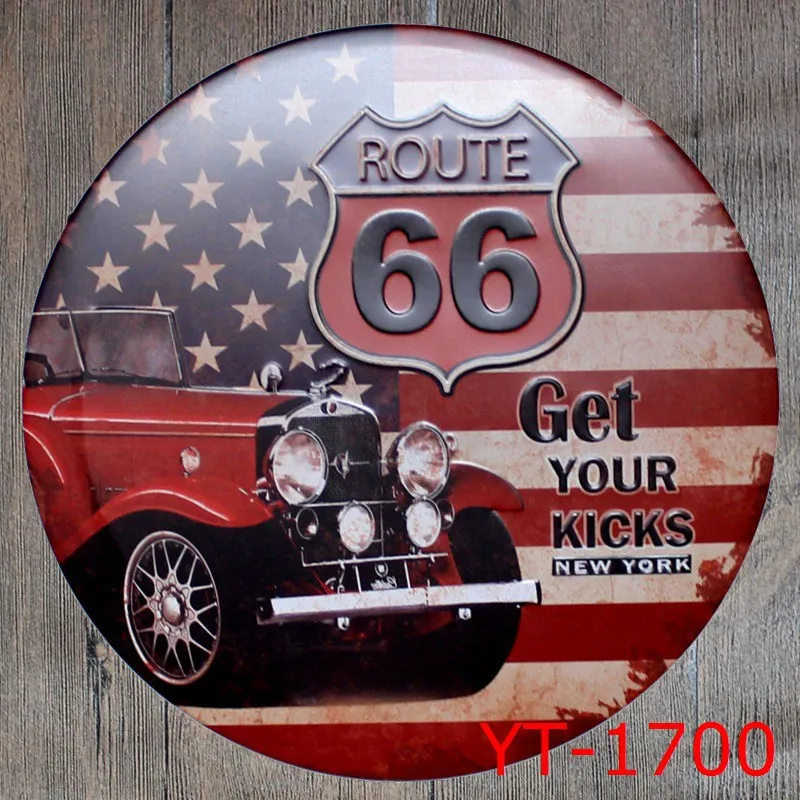 ROUTE 66 круглый Форма знаки железа стены Стикеры металлическая банка знак Кофе Магазин Декора Стены паб круглый доска Декор