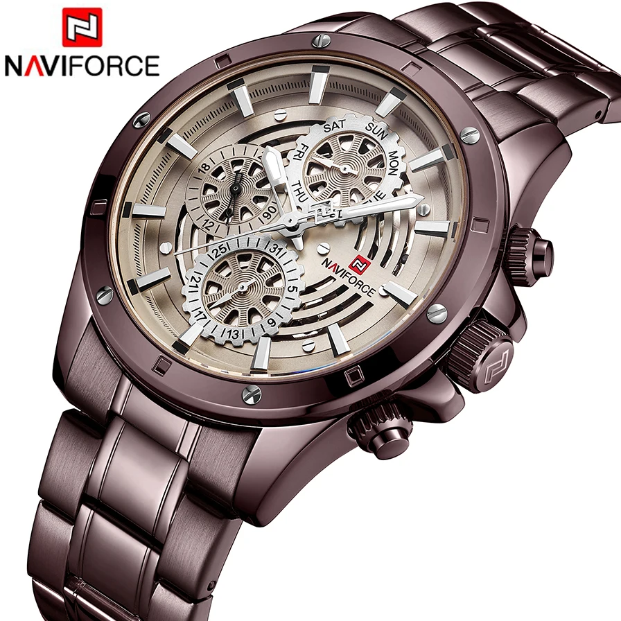 Часы Reloje NAVIFORCE мужские стальные автоматические кварцевые водонепроницаемые