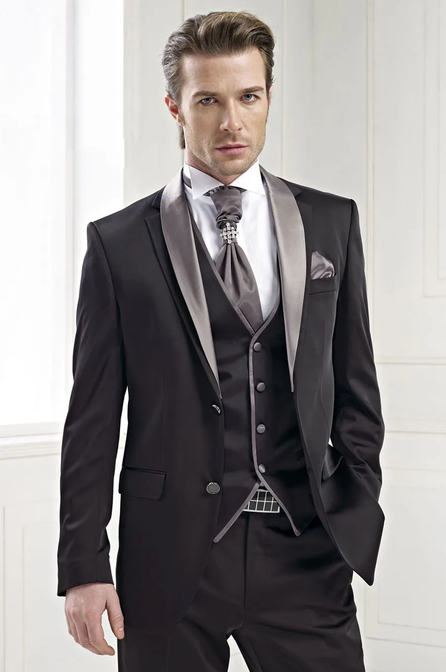 Индивидуальный заказ итальянский Стиль черный смокинг жениха 3 предмета серый с лацканами мужские свадебные костюмы для выпускного Best