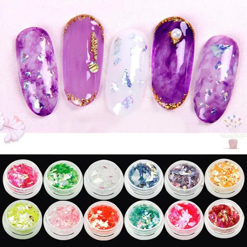 

Best deal 2019 New 12 Pcs Color Nail Stickers Shell Paper Powder Manicure DIY 3d Nail Sticker