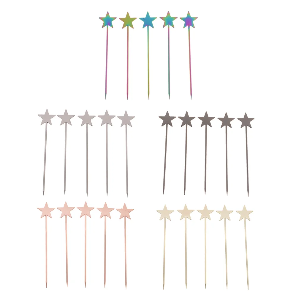 5PCS Steel Fruit Drink Sticks Cocktail Picks for Bar Tools Picks