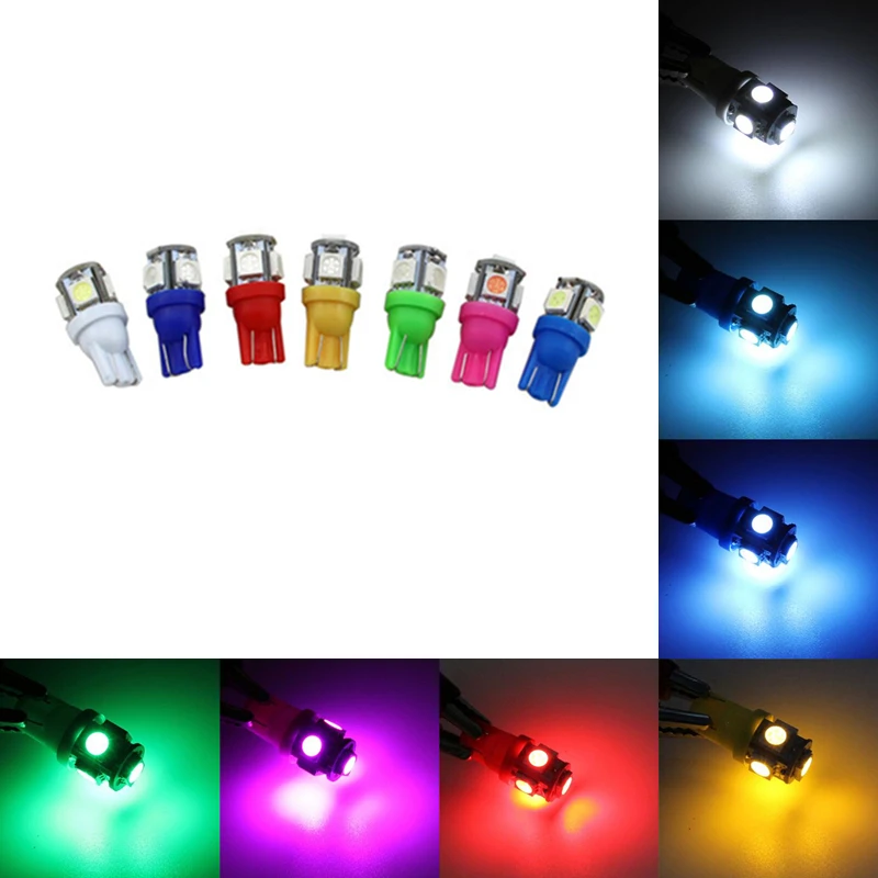 10 шт. светодиодный автомобильный DC 12v светильник T10 5050 5 SMD супер белый 194 168 w5w