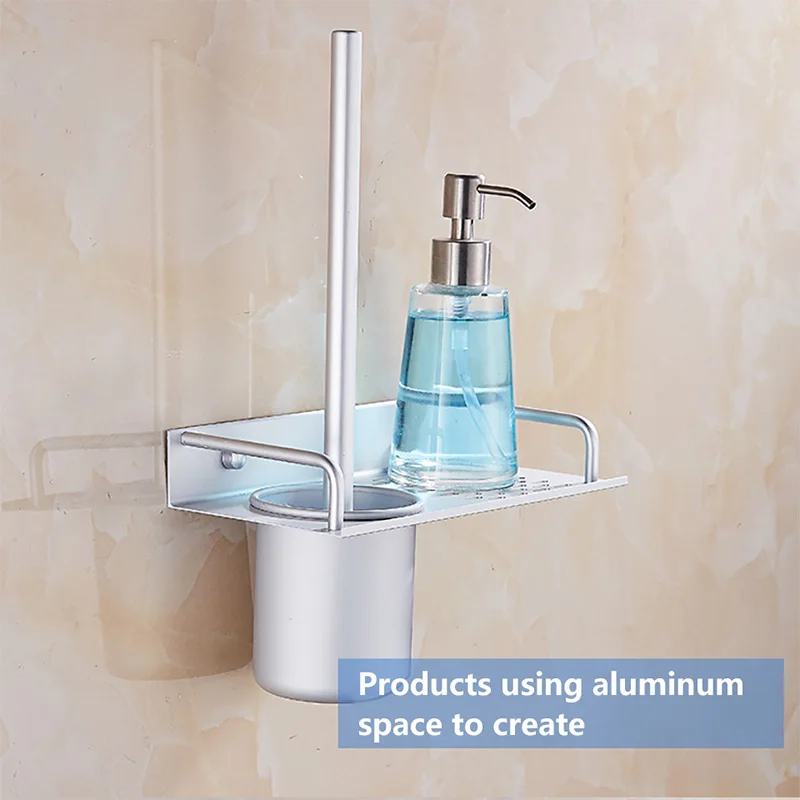 متعددة الوظائف حامل فرشاة المرحاض مع كوب مع الجرف الحمام الجرف الحائط سبائك الألومنيوم رف التخزين المنظم