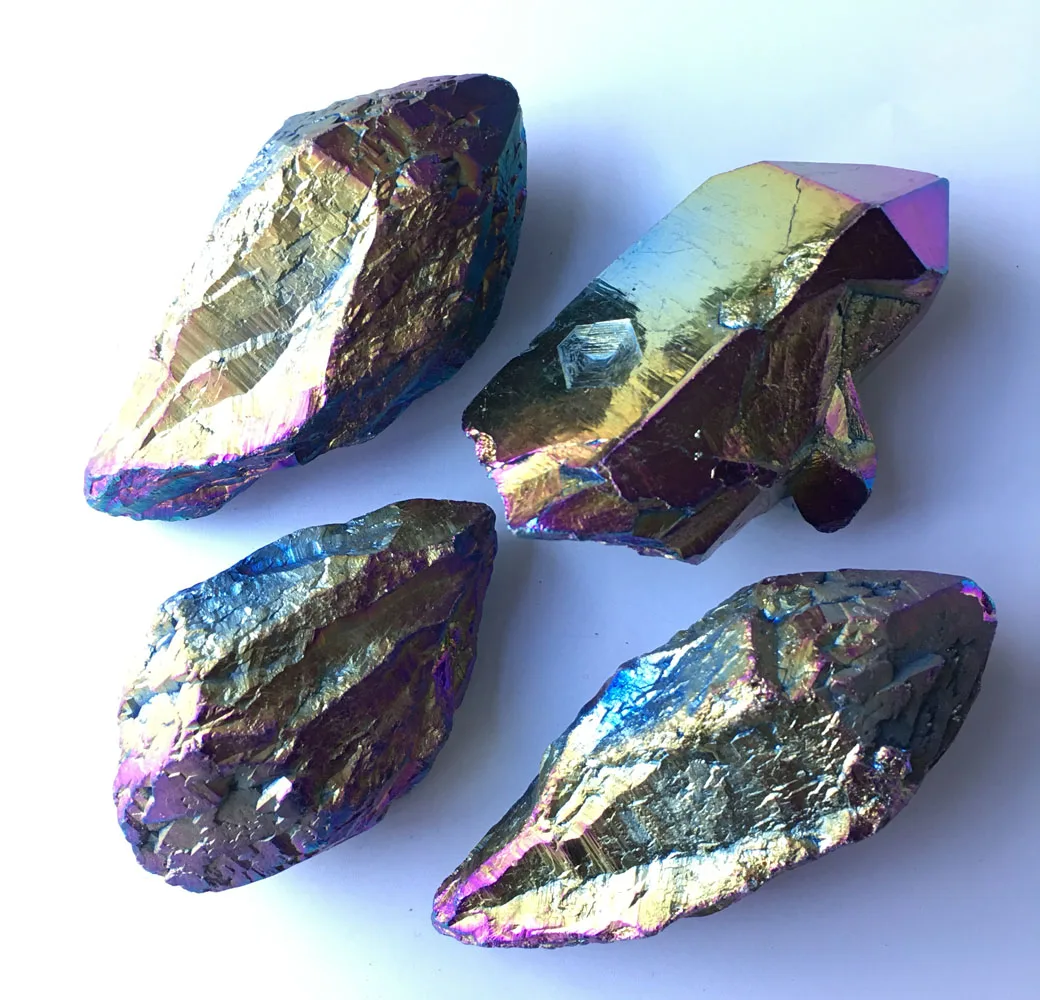 

1022g 4pcs More Colour Aura Quartz Crystal Titanium Bismuth Silicon Cluster Rainbow