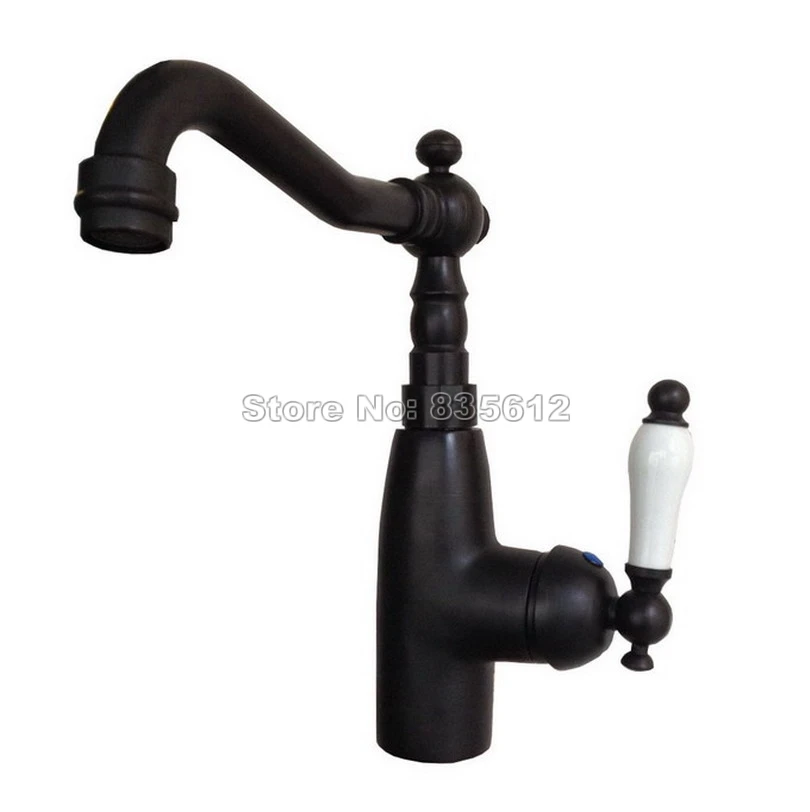 

Oil Rubbed Bronze Ceramic Handle Bathroom&Kitchen Basin Vessel Sink Faucet Swivel Spout Single Hole Cold&Hot Mixer Tap tsf105