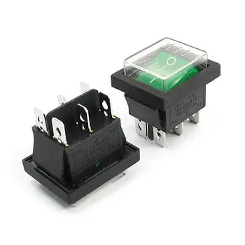 

2Pcs DPDT I/O 2 Position 6 Pins Green Button Water Resistant Boat Rocker Switch