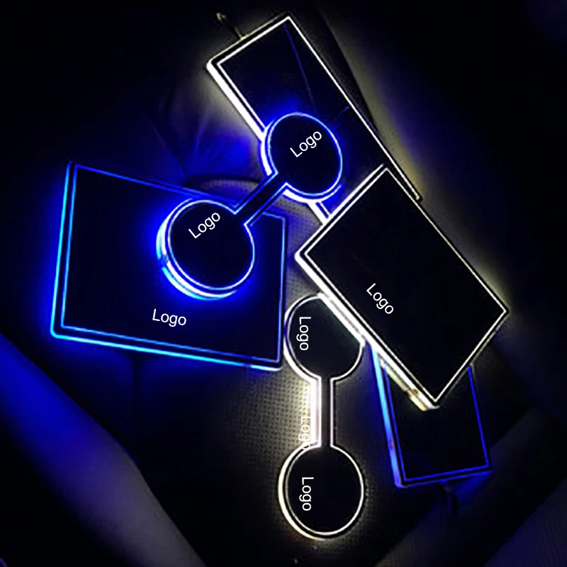 QHCP LED Lamp Water Cup Holder Pad Sticker Acrylic Ambient Light Storage Box Mat Decoration Accessories For Toyota Camry 2018