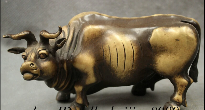 

JP S0114 8" Folk Chinese Pure Bronze Year Zodiac Wealth Animals Bull Ox Statue Sculpture