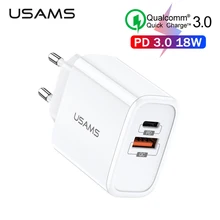 USAMS USB Charger Quick Charge 3.0 QC PD 3.0 18W for iPhone X XS USB Type C Travel Wall QC3.0 Fast Charger For samsung HUAWEI