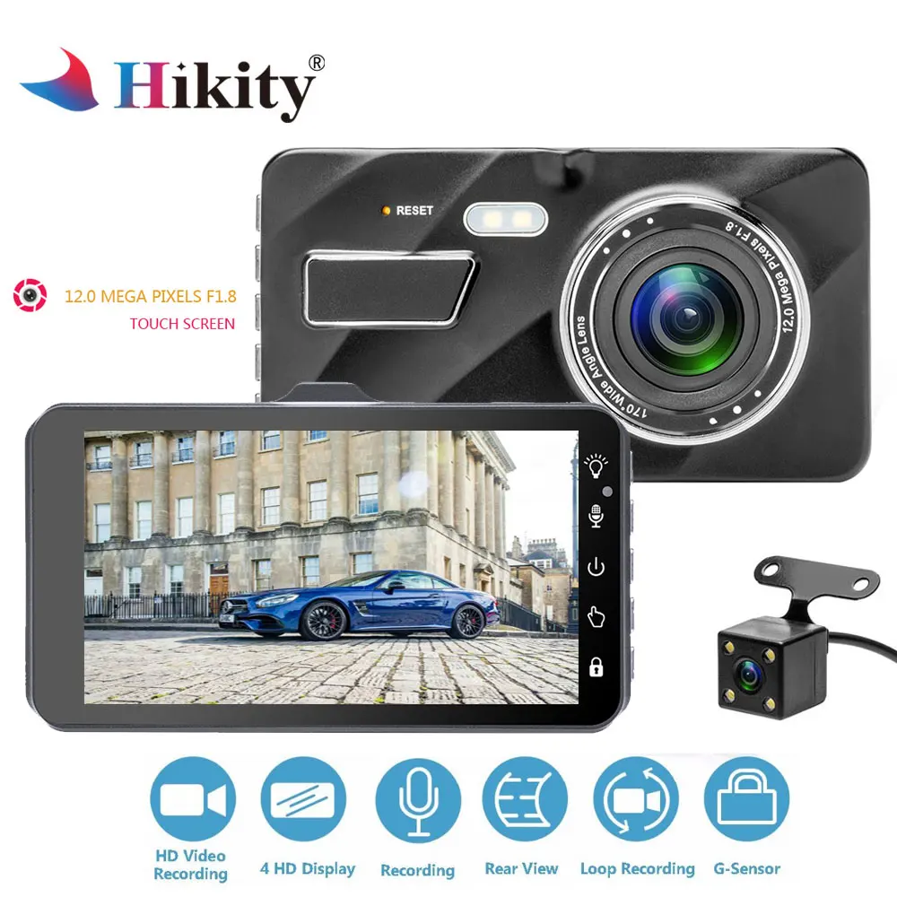 

Hikity 4" IPS Dual Lens Touch Car Dashcam Vehicle Driving DVR Camera Recorder G-Sensor Night Vision Car Dash Camera Registrator