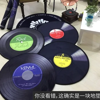 

Europe Fashion Vinyl Record Pattern Mats Creative Round Mat Retro Black Carpet Study Room Area Rug Decorative Carpet