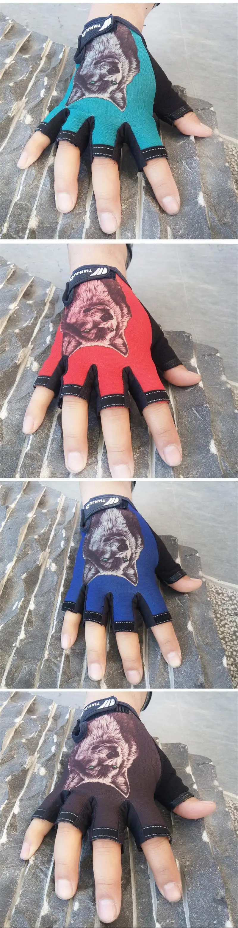 Longkeepers новые женские мужские перчатки без пальцев перчатки на половину пальцев Варежки с рисунком волка и черепа рабочие перчатки guantes eldiven
