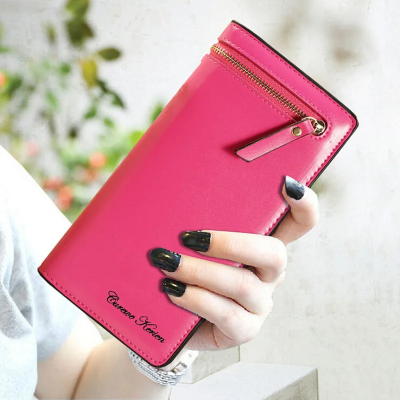  Hot sale Solid Women's leather wallets with Zipper Hasp Large Capacity multifunctional ladies Purse clutch bag woman handbag 