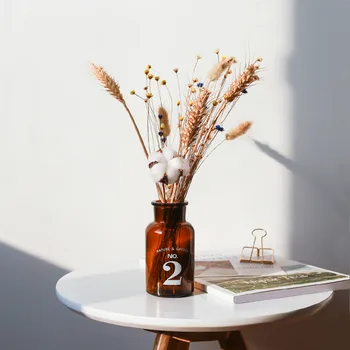 

Nordic European Chic Glass Storage Jar Scandinavian Modern Vogue Brown Desk Storage Bottle Organizer Flower Container Home Decor