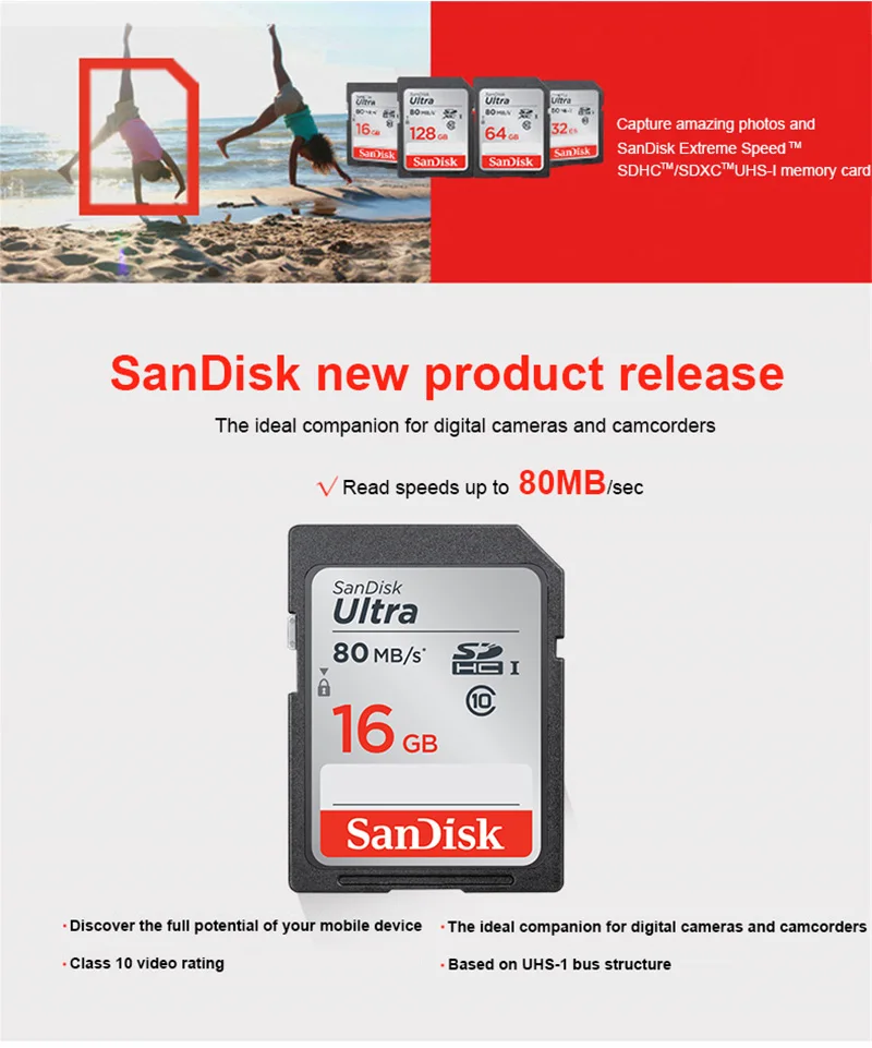 SanDisk Ultra SD карта 16 ГБ 32 ГБ 64 Гб 128 Гб класс 10 SDXC UHS-I U3 карта памяти для камеры карта sd Поддержка Официальная проверка