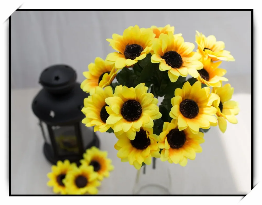 7 head Artificial flowers high quality silk sunflower wedding floral bouquet home party decor fake flower photo props