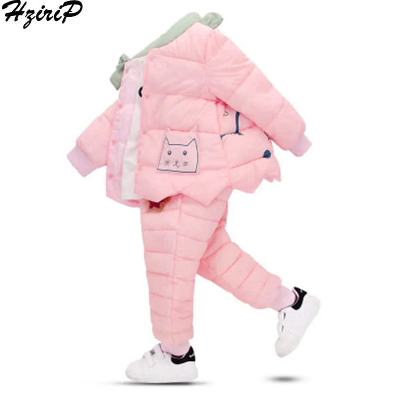 

HziriP 2018 New Down & Parkas Kids Toddler Girls Cute Single Breasted Long Sleeve Coat + Pant 2pcs Sets Home Clothing 2-6 Years