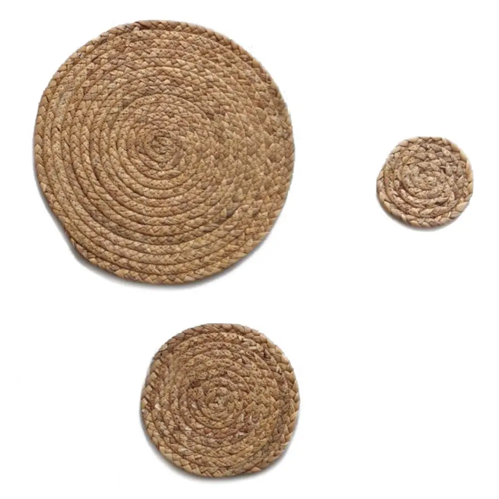 Kitchen Table Mat Round Placemat Drink Coasters Natural Straw Placemats Cup Coaster Kitchen Accessories Decoration Home