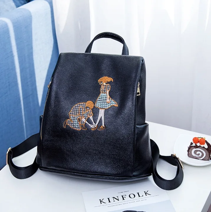 Couple embroidered leather backpack multi-functional personalized wild fashion ladies bag | Багаж и сумки