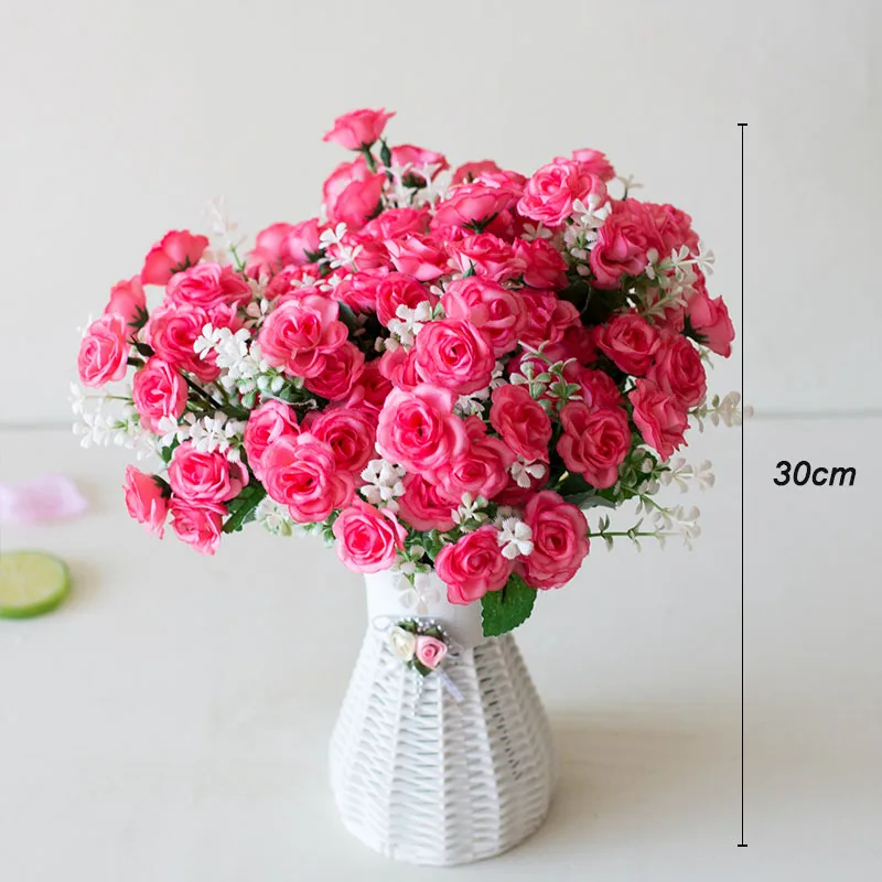 Artificial Flowers Mini Roses Bouquet 15 Heads Wedding Scene Layout Home Decor Accessories