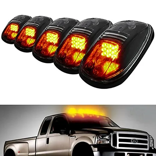 5pcs Amber LED Cab Roof Top Marker Running Lights For Truck SUV 4x4 (Black Smoked Lens Lamps)