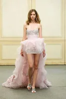 Hot Sell 2013 New Arrival Short Front Long Back Prom Dresses Sweetheart Beaded Pink With Bow Back BO1708