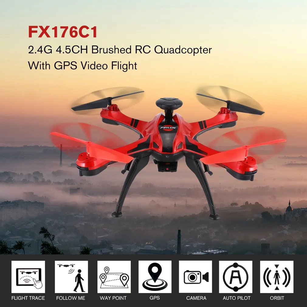 

FX176C1 2.4G 4.5CH 2.0MP Camera HD Remote Control Helicopter Brushed Quadcopter With GPS Video Flight Trace RC Drone