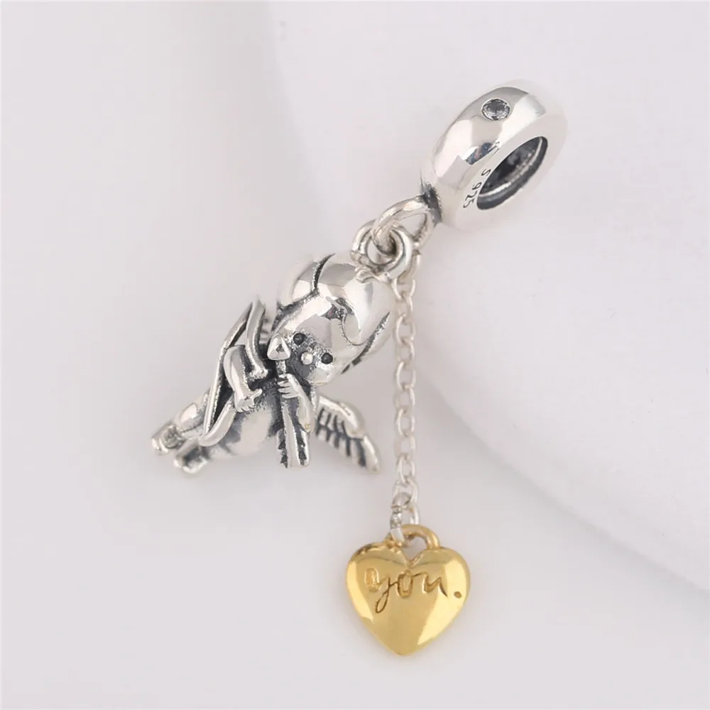 Mistletoe 925 пробы Серебряный Амура& вы очарование, Mistletoe блеск, прозрачный CZ Шарм Подходит Европейский браслет ювелирные изделия