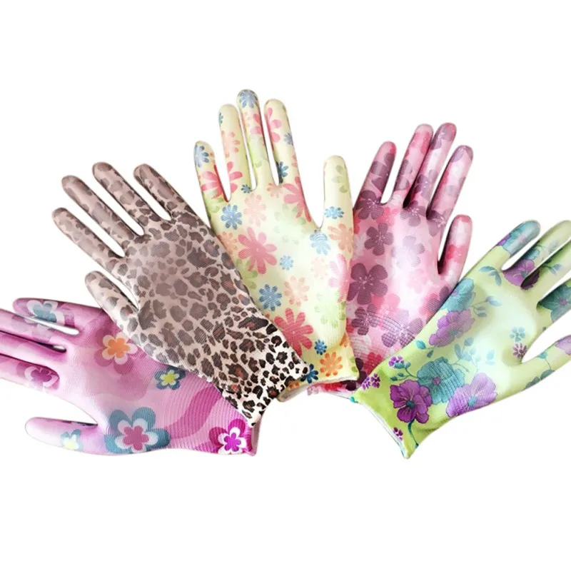 

Household gloves Ladies gardening gloves Nylon suit color work gloves Tu palm dipped gloves non-slip