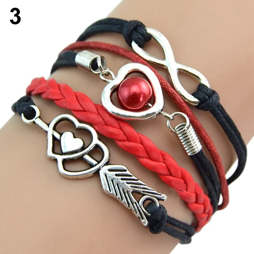 

Retro Cupid's Arrow Love Beads Cuff Bracelet Faux Leather Bangle Lovers Gift