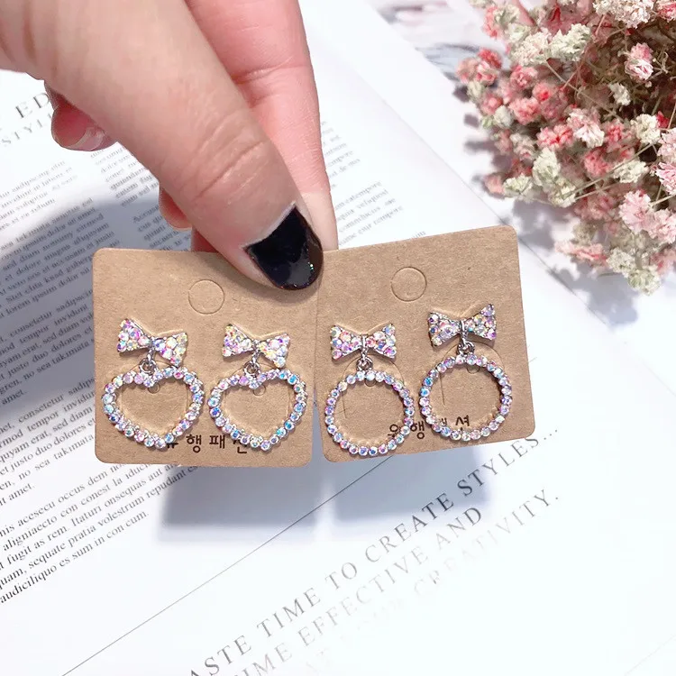 bow CZ heart earrings 925 silver post Hypoallergenic fadeless fashion jewelry stud earrings for women girl Christmas gift