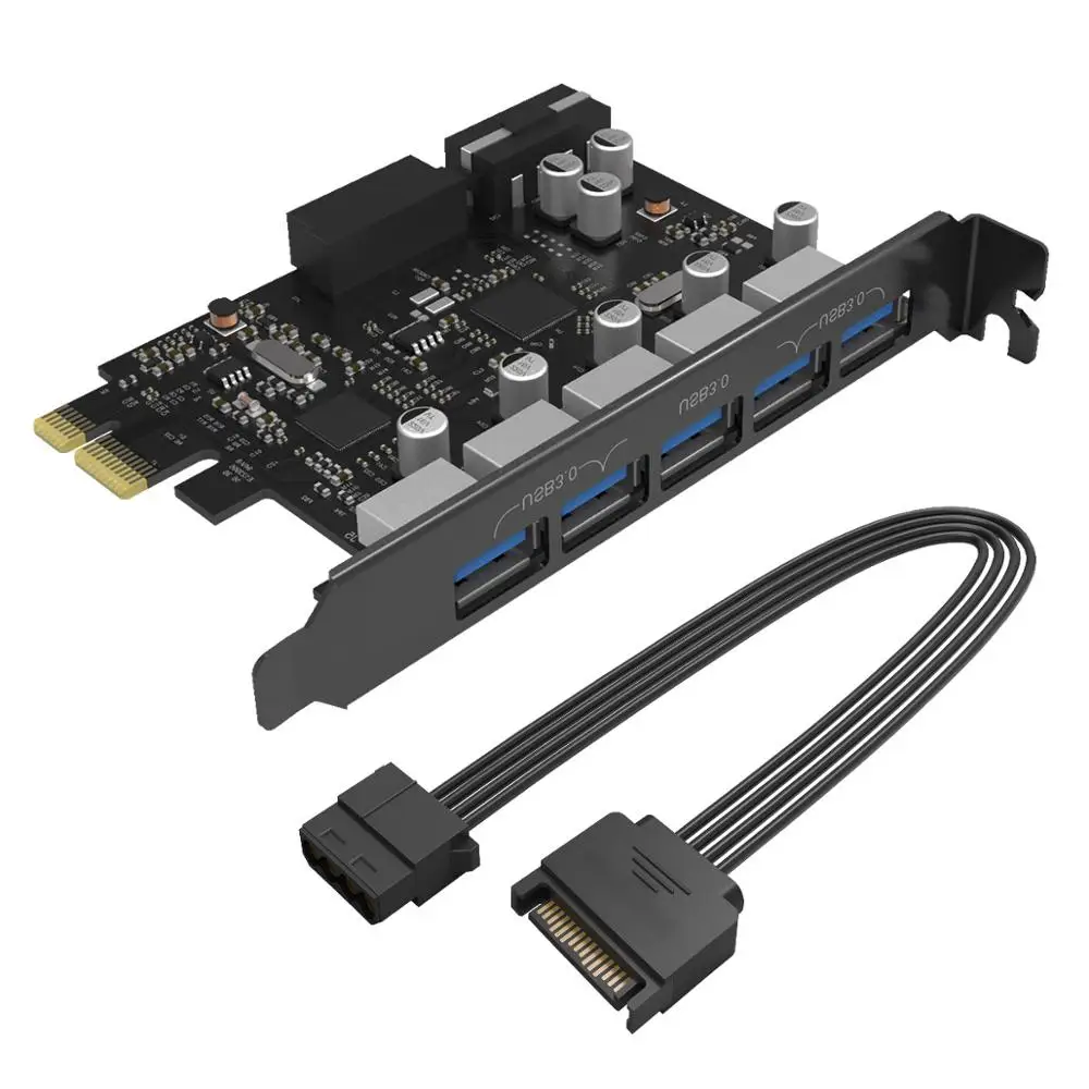 ORICO PVU3-5O2I USB3.0 5-Порты и разъёмы расширения PCI-E карта с двумя ЧИПАМИ с высоким уровнем Скорость с 20-контактный разъем слот-черный - Цвет: Black