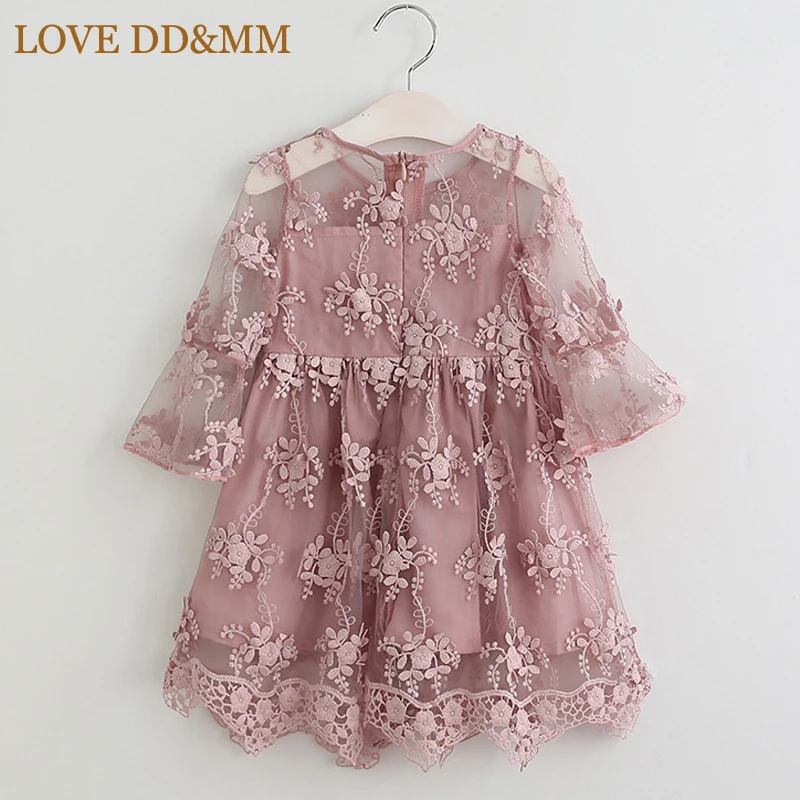 Платье для девочек LOVE DD & MM модное милое кружевное платье с рукавами и вышивкой на
