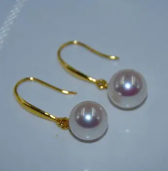 

Free shipping charming pair of 11- 12mm natural round south sea white round pearl earring 14