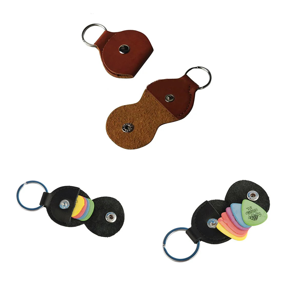Alta calidad Guitarra cuero genuino Guitarra plectro Case bolsa llavero forma accesorios de Guitarra