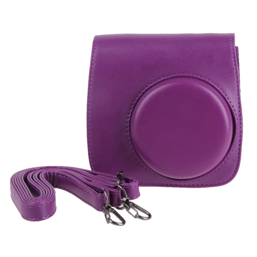Кожаная НАПЛЕЧНАЯ сумка на ремне для камеры, чехол, защитный чехол для камеры Polaroid, сумки для Fuji Instax Mini 8 - Цвет: Фиолетовый