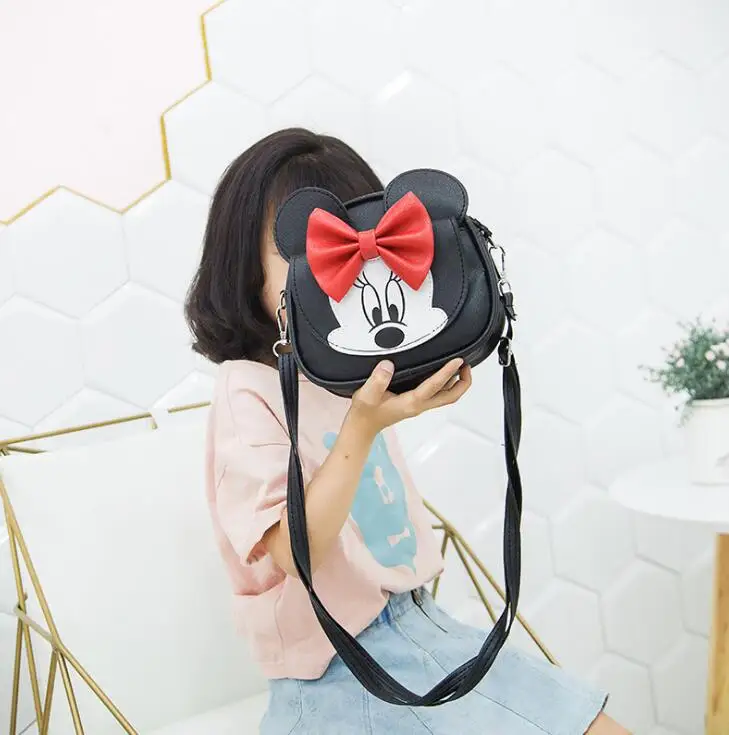

Cartoon Wave Point Girls Messenger Bag Lovely Bow Minnie Mickey Children Bag Fashion Crossbody Bags Female Shoulder Bag