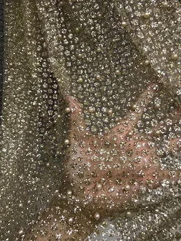 

african tulle net lace fabric yaking-6639 glued glit n tulle lace fabric with beads glued glitter