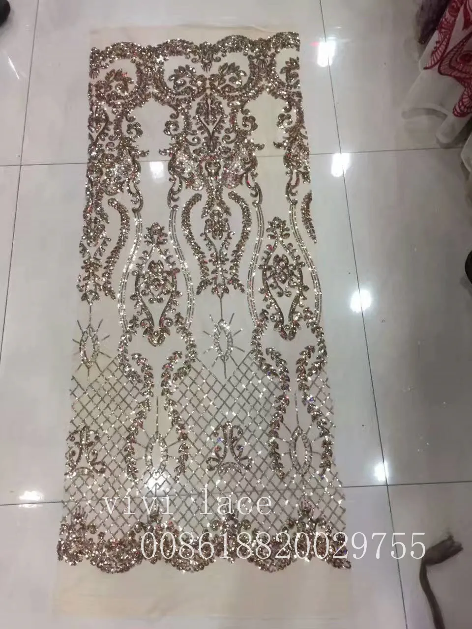

jlo008# gold sequin embroidery tulle mesh lace fabric for wedding