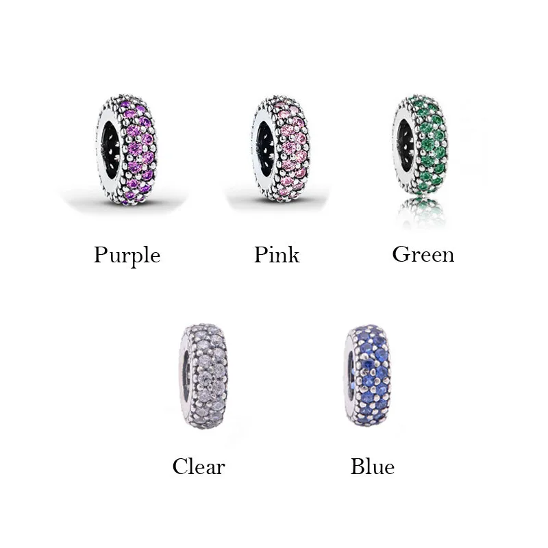 

New 925 Sterling Silver colored Beads Spacer Beads Inspiration with CZ Crystal Charm Jewelry Fits European Charms Bracelets