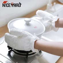 Водонепроницаемые перчатки из бамбукового волокна перчатки для мытья посуды 1 пара щетка чаша артефакт Чистящая губчатая тарелка ткань кухонные наборы гаджетов