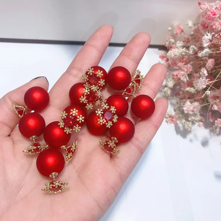 red ball snowflake earrings 925 silver post Hypoallergenic fadeless alloy fashion jewelry stud earrings for women Christmas gift
