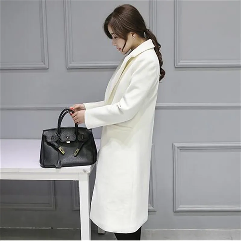 Женское пальто из искусственного шерстяного материала, высокое качество, длинное зимнее пальто для женщин, Белое Женское пальто из кашемира высокого качества, не скатывается, K3716