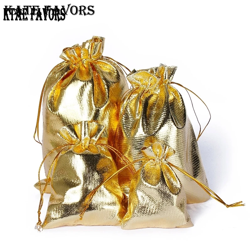 Buy 100 Pcs Gold Plated Fabric Jewelry Gift Bags with Drawstring 7x9cm 9x12cm