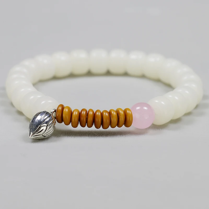 

Natural White Bodhi Hand String Lotus Bracelet Pink Crystal Lucky Buddha Beads Bracelet Women Fashion Jewelry Men Gift