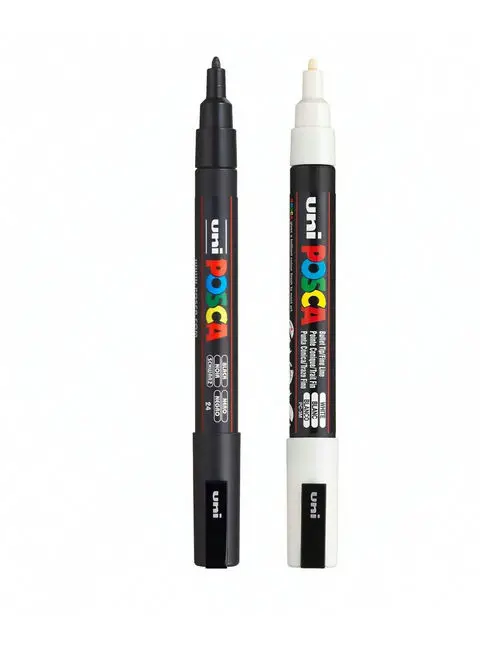 

Uni Posca PC-1M/3M/5M Paint Art Marker Pens - White/Black Color Set